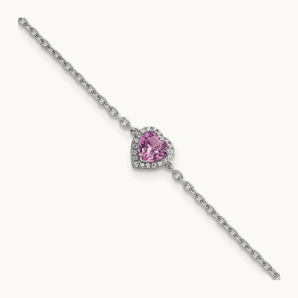 Pink Sapphire with Ext. Heart Bracelet, 0.05 ct tw Lab-Grown Diamond