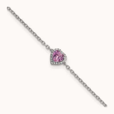 Pink Sapphire with Ext. Heart Bracelet, 0.05 ct tw Lab-Grown Diamond
