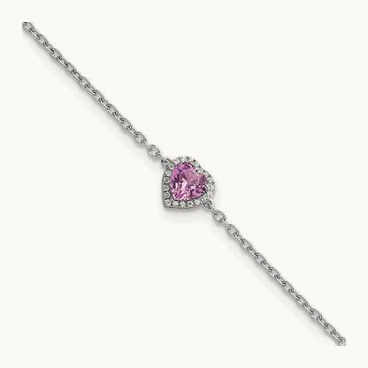 Pink Sapphire with Ext. Heart Bracelet, 0.05 ct tw Lab-Grown Diamond