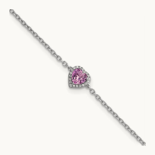 Pink Sapphire with Ext. Heart Bracelet, 0.05 ct tw Lab-Grown Diamond