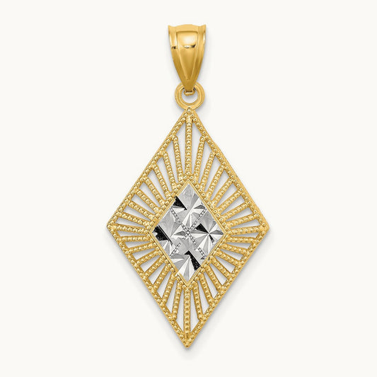 w/Rhodium D/C Diamond Shape Charm, 14K