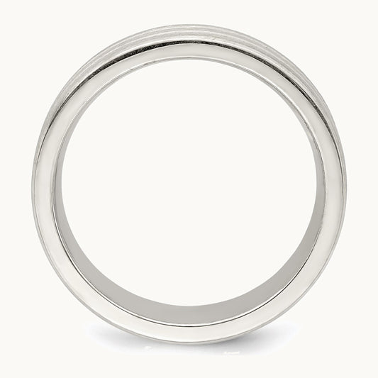 Sterling Silver 6mm Brushed Flat Grooved Fancy Band