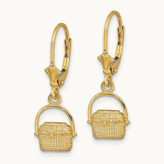 Nantucket Basket Leverback Earrings, 14K