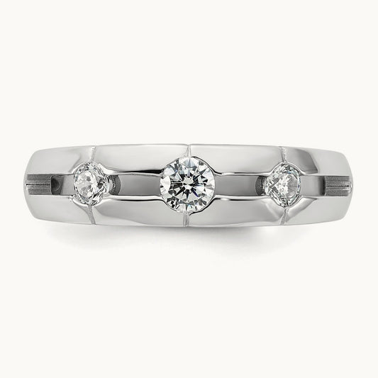 IB Goodman Mens Polished Complete 3-Stone 3/8ct Diamond Ring, 14K White Gold