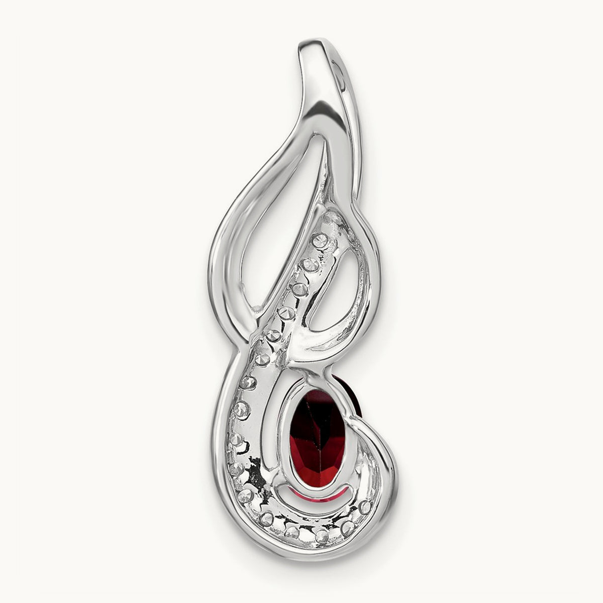 Garnet and Diamond Swirl Pendant — 14K White Gold