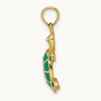 Green Enamel Tortoise Charm, 14K