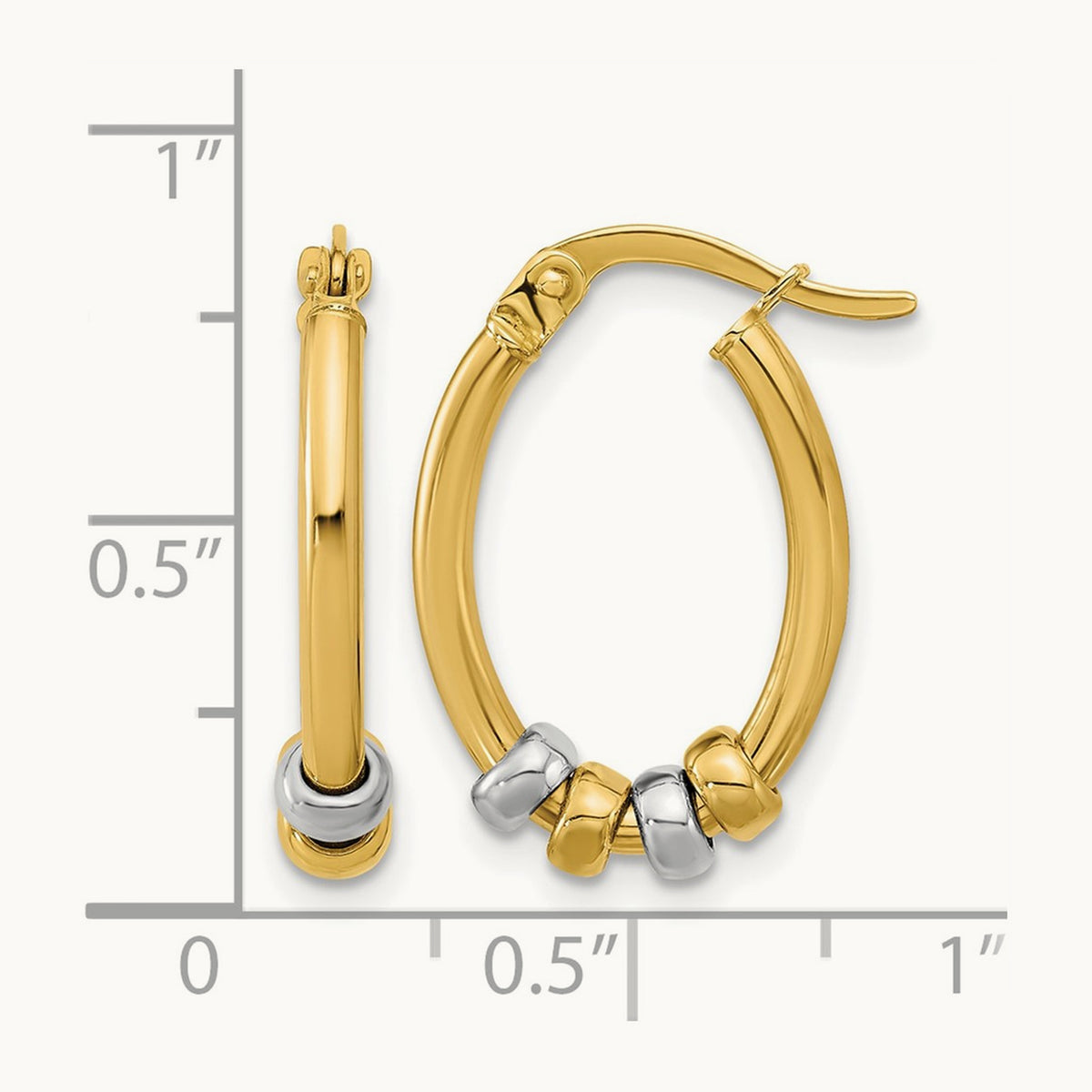 Polished with Beads Oval Hoop Earrings, 14K Two-tone — Leslie's