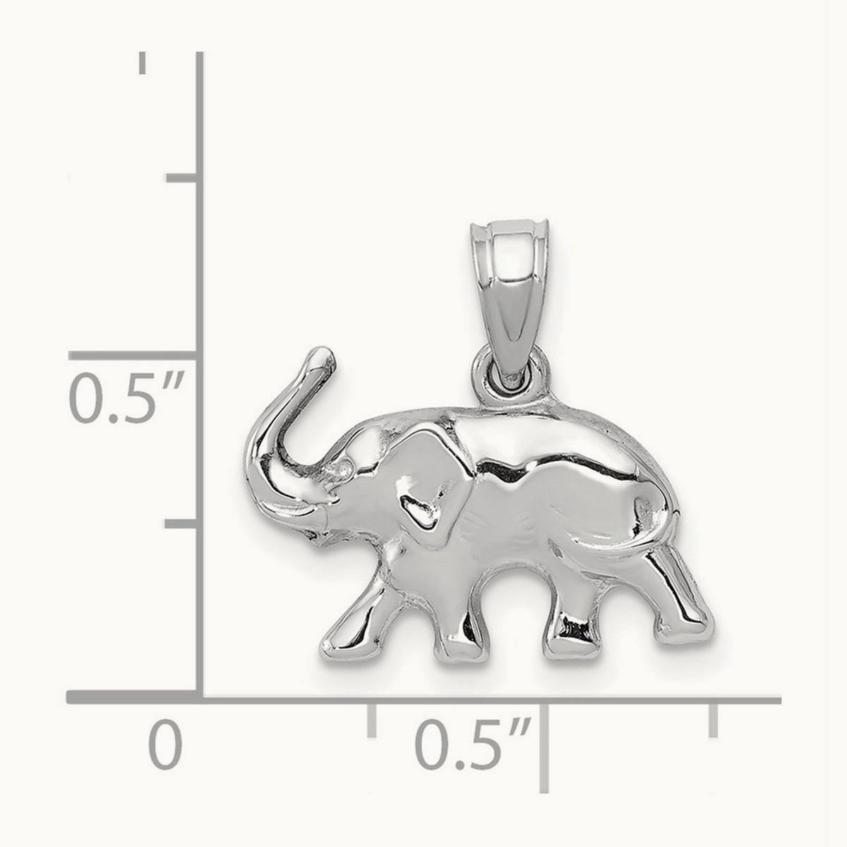 3D Polished Elephant Pendant, 14K White Gold