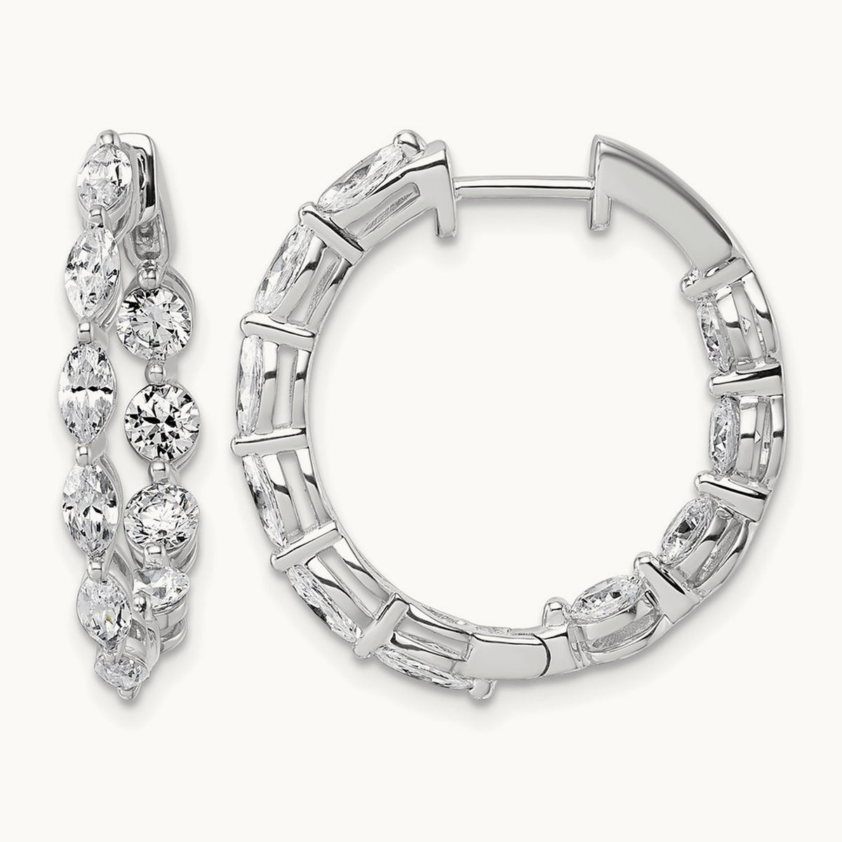 Hinged in/Out Hoop Earrings, 3.25 ct tw Lab-Grown Diamond — 14K White Gold