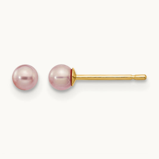 3- Purple Round Freshwater Cultured Pearl Stud Post Earrings, 4mm, 14K