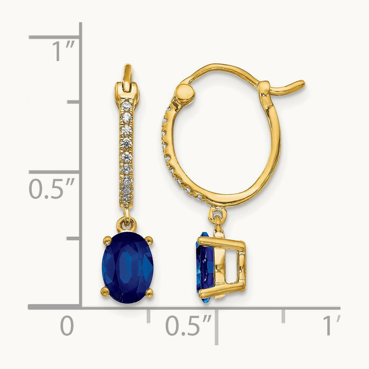 1/10ct Diamond and Sapphire Dangle Hoop Earrings, 14K