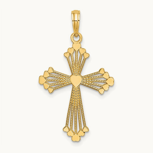 Cross w/ Heart Center Charm, 14K