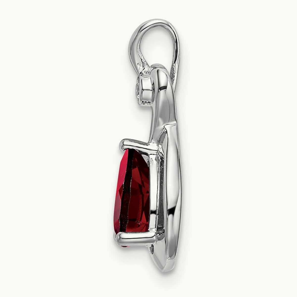 Pear Garnet and Diamond Pendant — 14K White Gold
