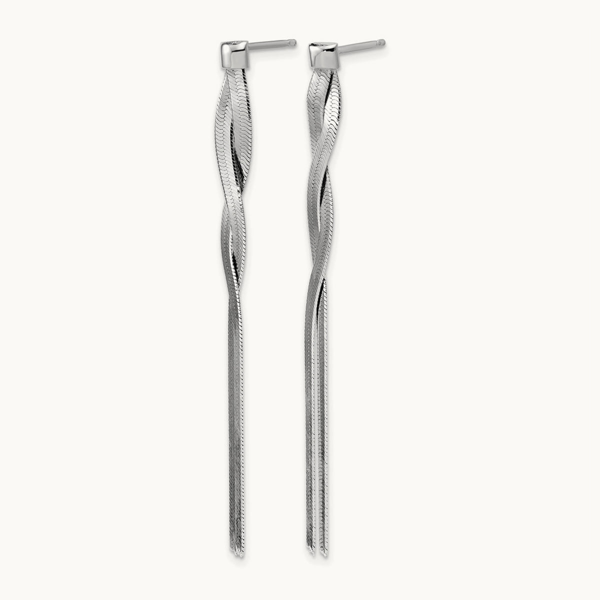 Rh-Plat Herringbone 2-strand Dangle Post Earrings, Sterling Silver — Leslie's