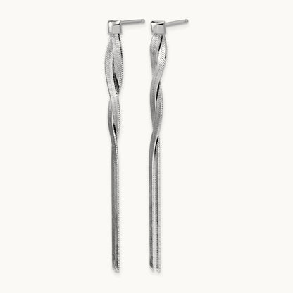 Rh-Plat Herringbone 2-strand Dangle Post Earrings, Sterling Silver — Leslie's