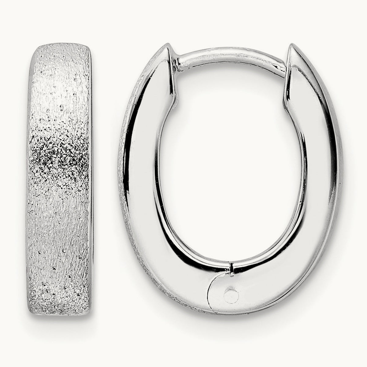 Radiant Essence SS Rhod-plated D/C Brushed Oval Hoop Earrings — Leslie's