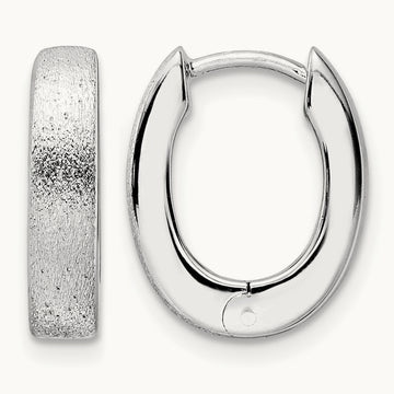 Radiant Essence SS Rhod-plated D/C Brushed Oval Hoop Earrings — Leslie's