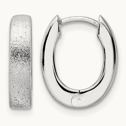 Radiant Essence SS Rhod-plated D/C Brushed Oval Hoop Earrings — Leslie's