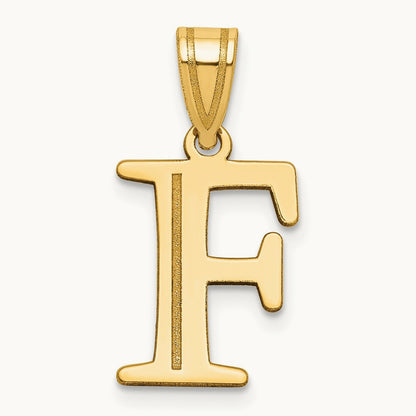 Polished Etched Letter F Initial Pendant, 14K
