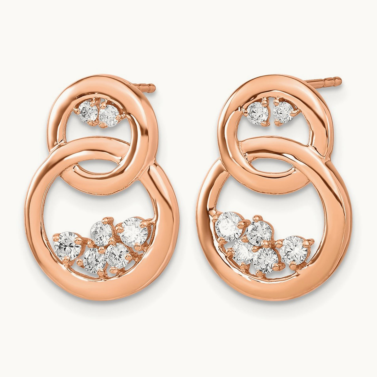 Polished Diamond Double Circle Post Earrings, 14K Rose Gold