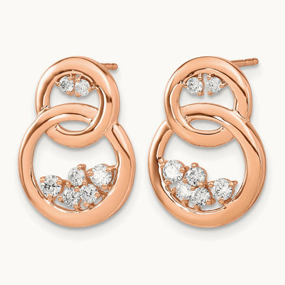 Polished Diamond Double Circle Post Earrings, 14K Rose Gold