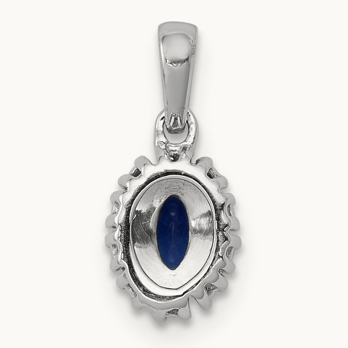 Diamond and .32 Sapphire Oval Halo Pendant, 14K White Gold