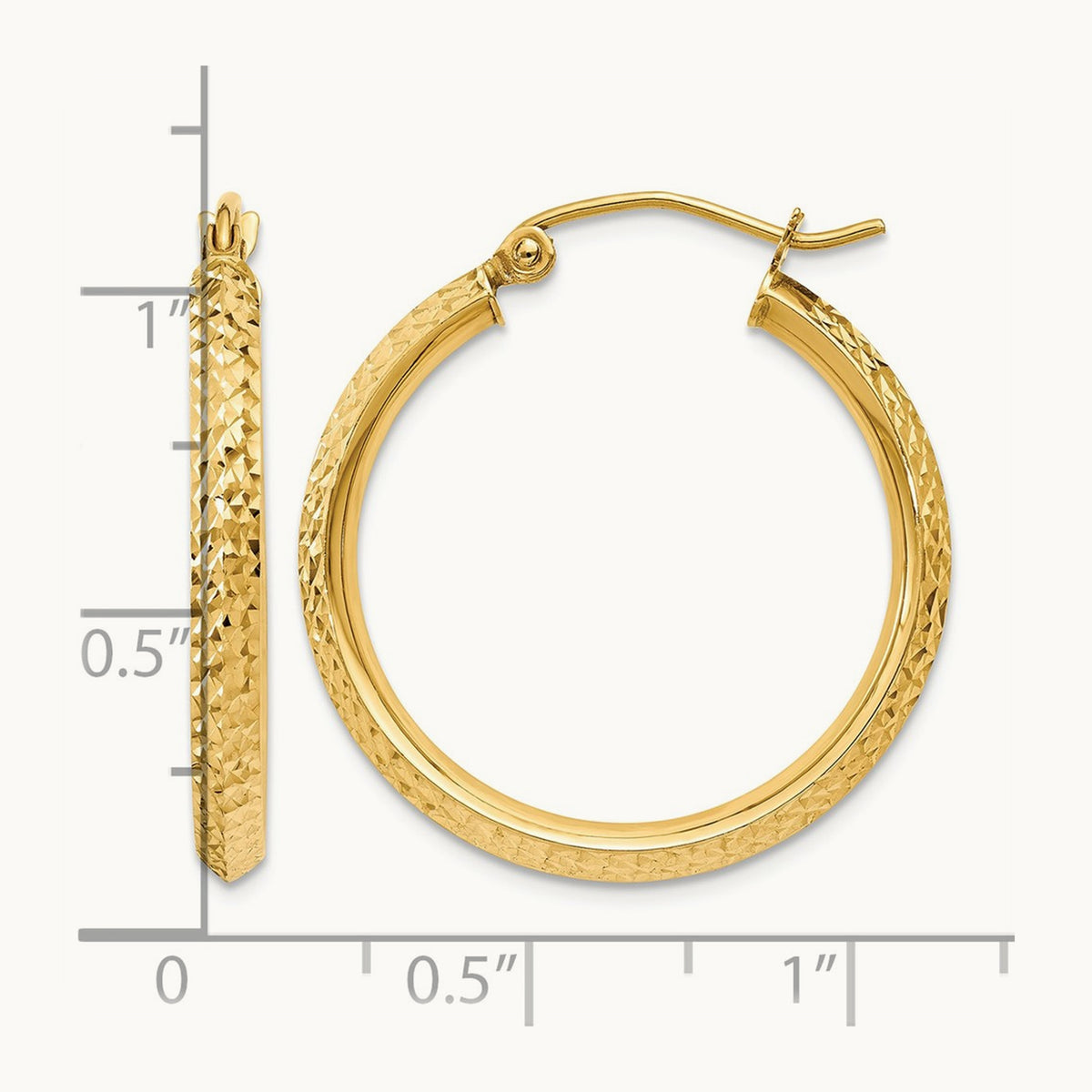 Knife Edge Diamond-cut Hollow Hoop Earrings — 2.5x25mm