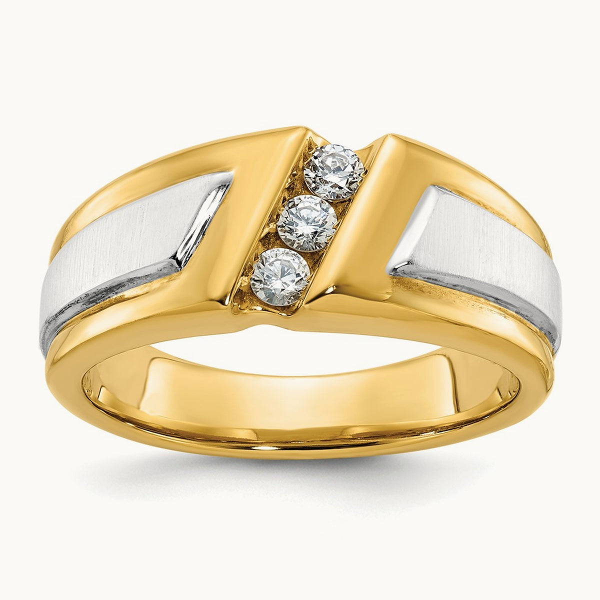 Men's Polished and Satin 3-Stone Diamond Ring — 14K Two-Tone Gold, 0.27 ct