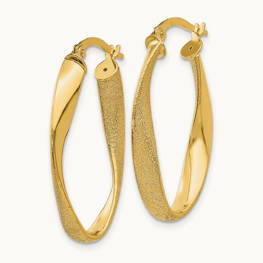 Oval Twist Hoop Earrings, 14K Yellow Gold
