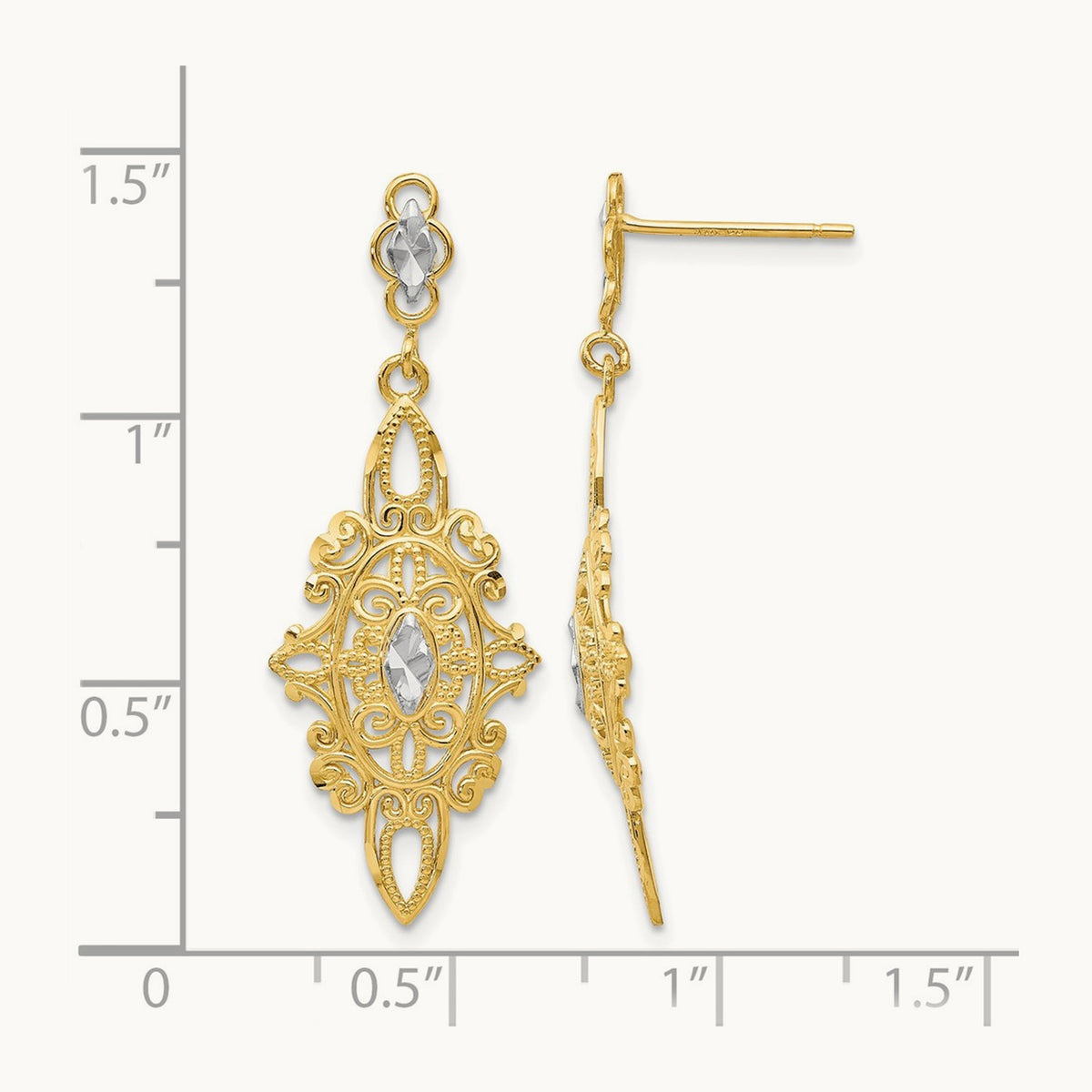 Diamond-cut Filigree Earrings — 14K Two-Tone Gold
