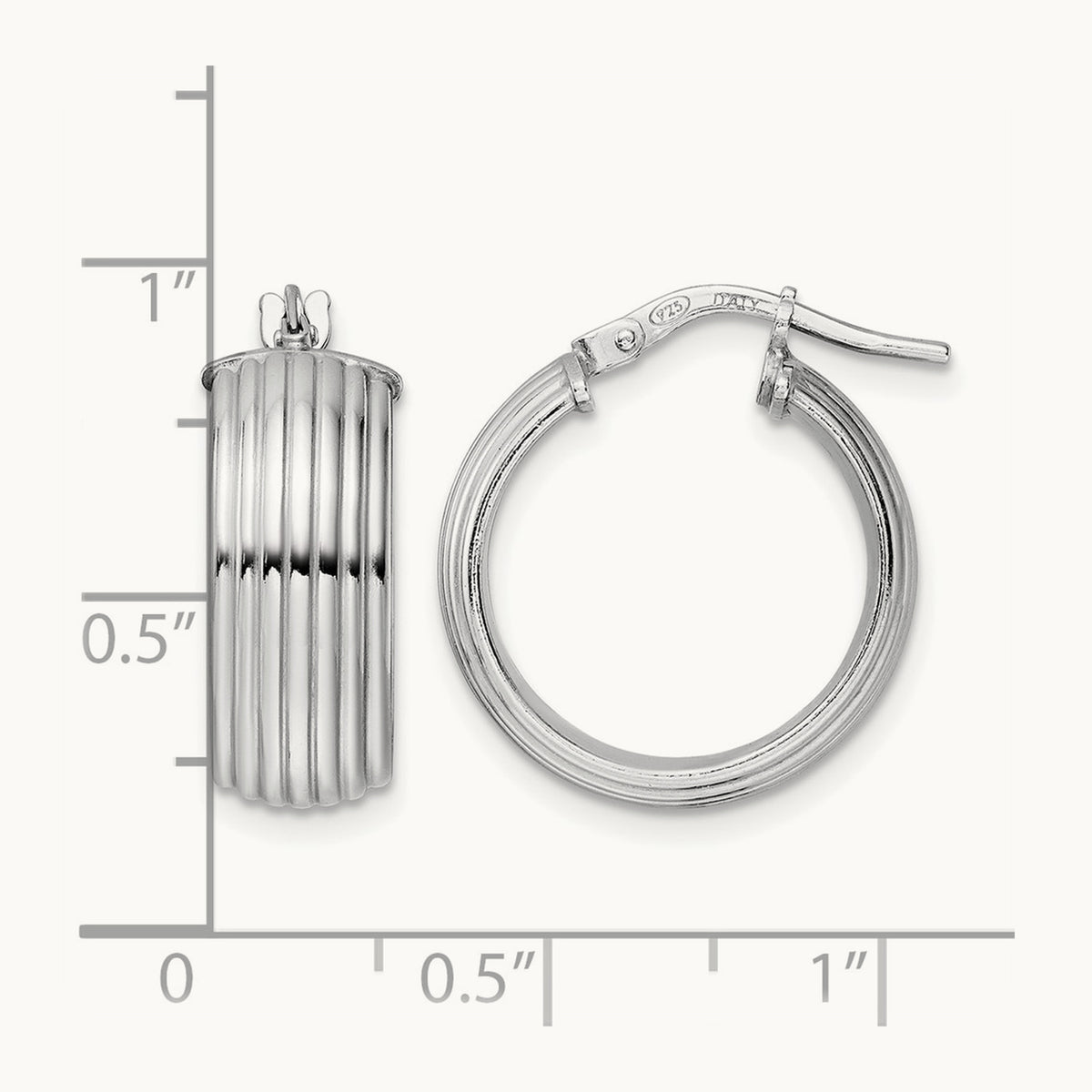 Rhod-plated Polished Grooved Hoop Earrings, Sterling Silver — Leslie's