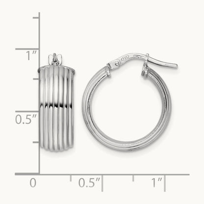 Rhod-plated Polished Grooved Hoop Earrings, Sterling Silver — Leslie's