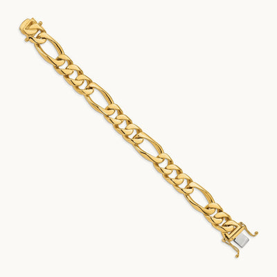 Hand-polished Figaro Link Bracelet, 13mm, 14K
