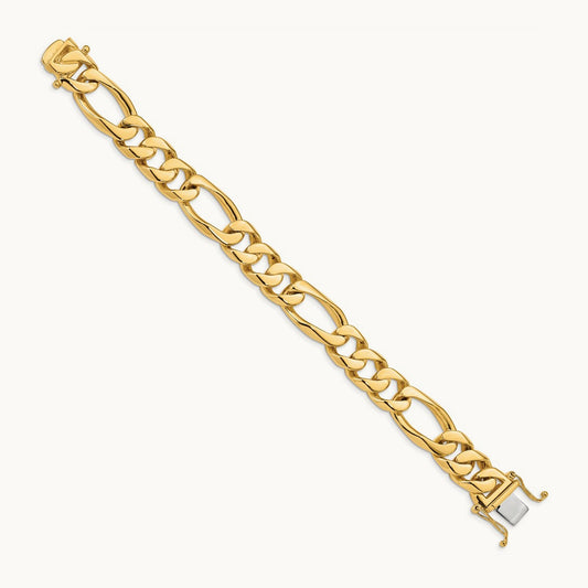 Hand-polished Figaro Link Bracelet, 13mm, 14K