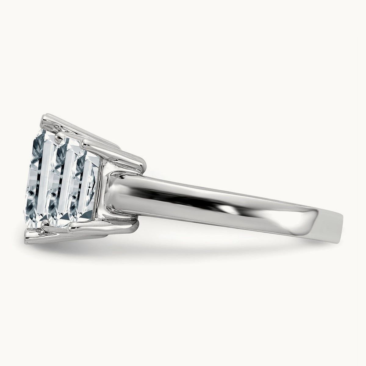 Octagon Radiant 3-Stone Engagement Ring Mounting — 14K White Gold