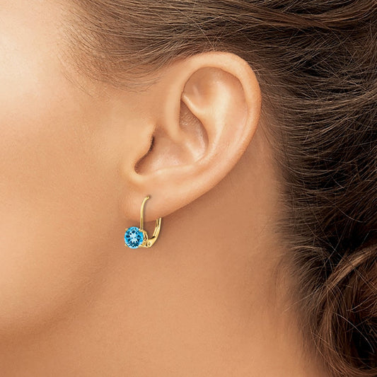Blue Topaz Leverback Earrings — 6mm