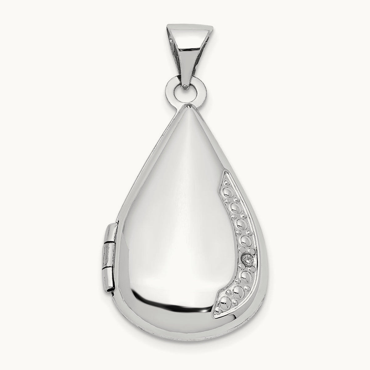 Tear Drop Diamond Locket, 21mm, 14K White Gold