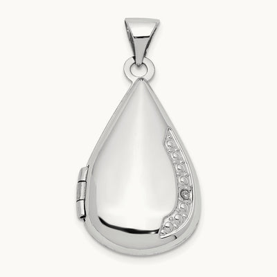 Tear Drop Diamond Locket, 21mm, 14K White Gold