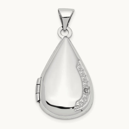 Tear Drop Diamond Locket, 21mm, 14K White Gold