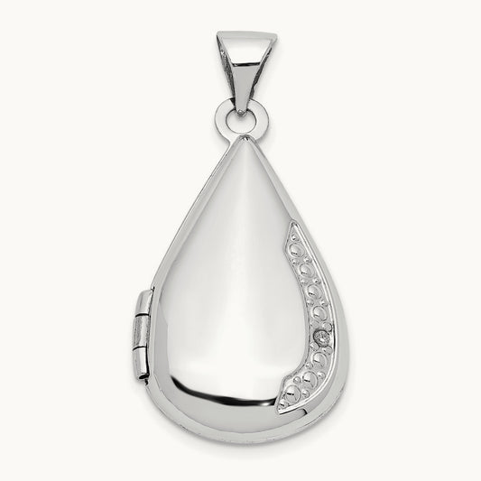 Tear Drop Diamond Locket, 21mm, 14K White Gold