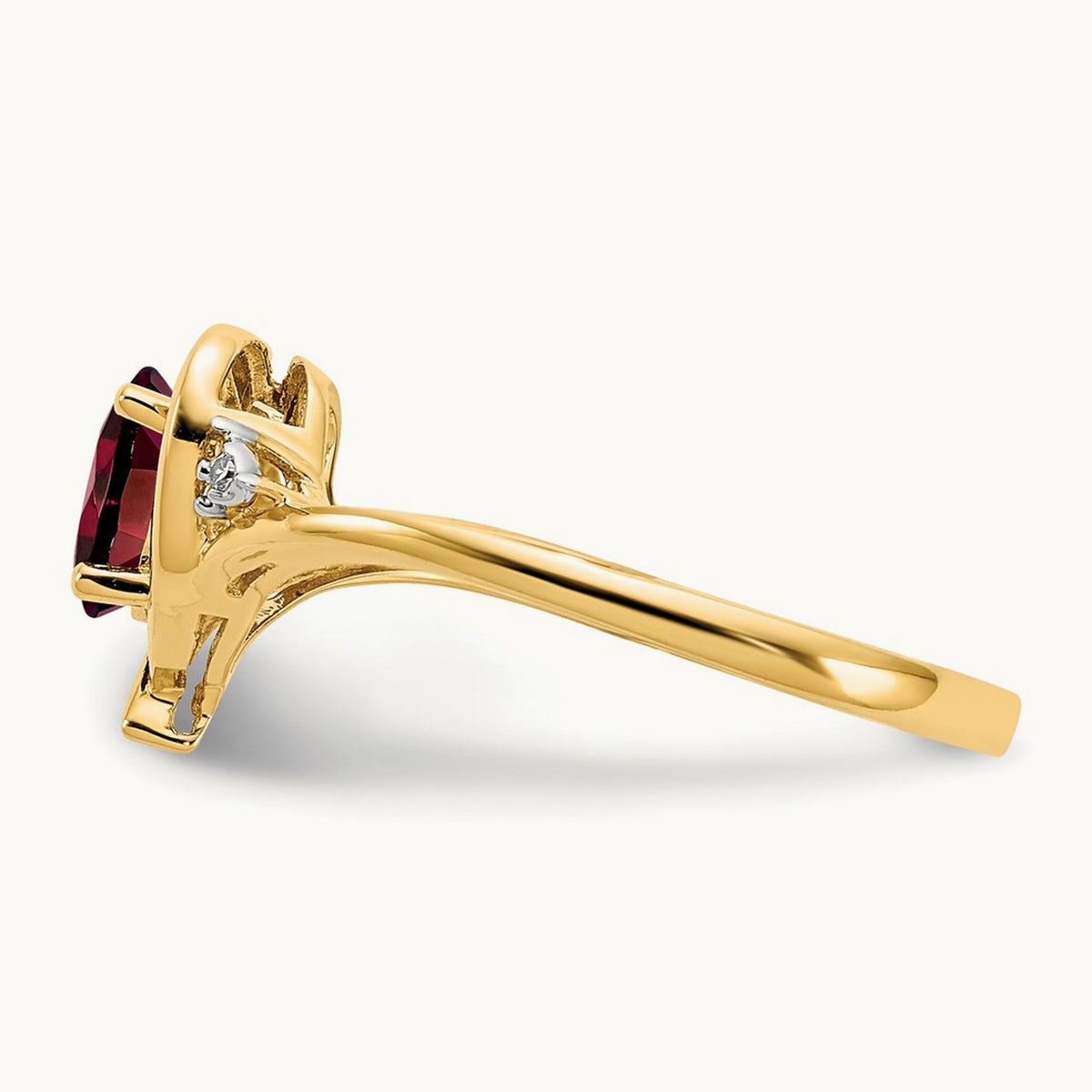 Garnet and Diamond Heart Ring — 14K Yellow Gold, 7