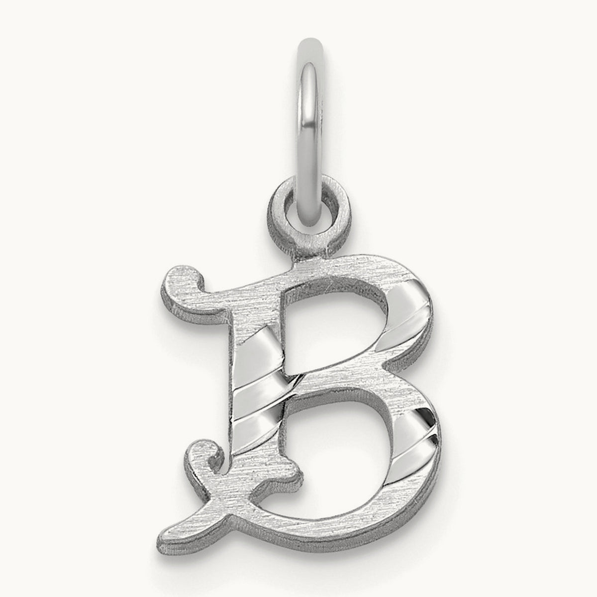Diamond-cut Initial Charm — 14K White Gold, B