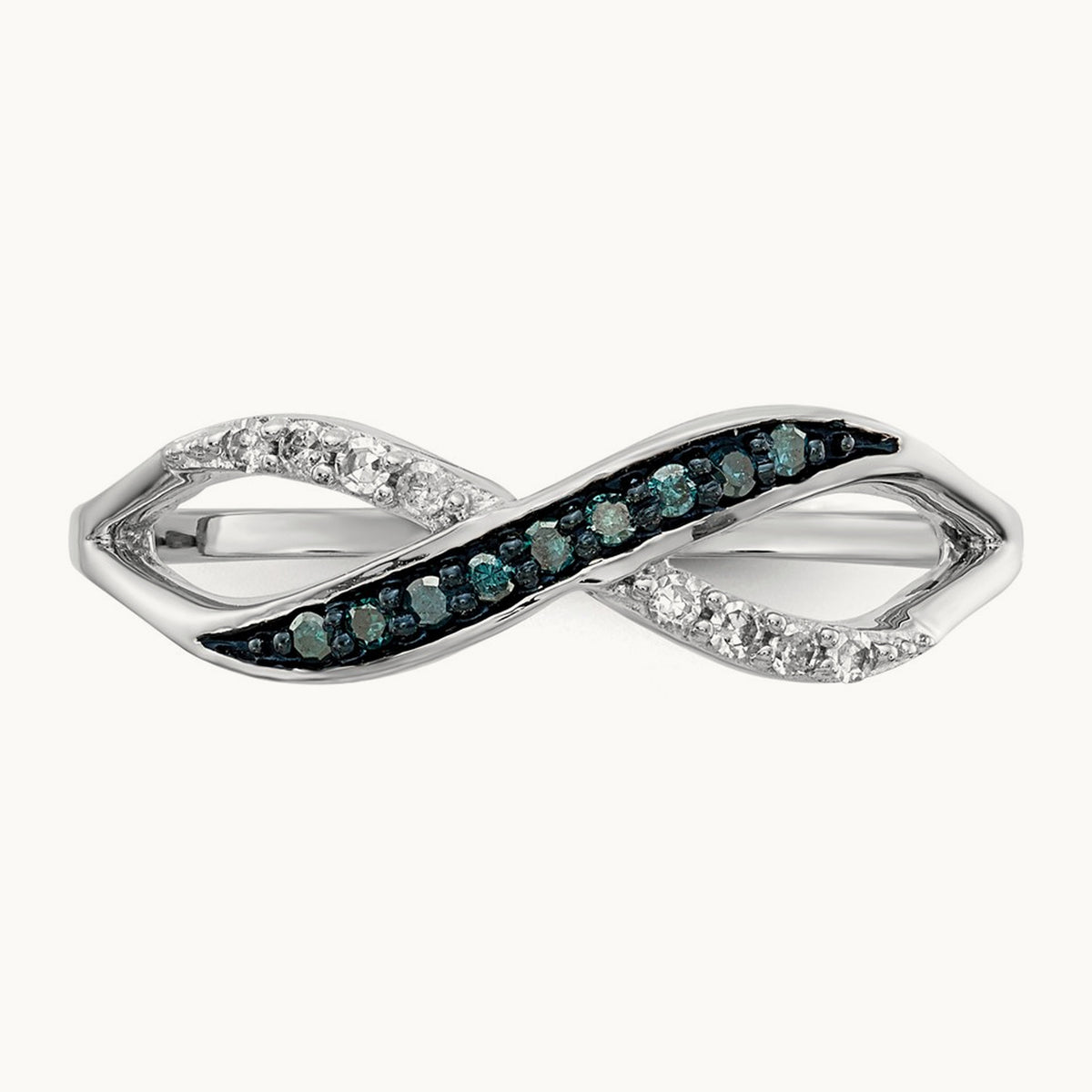 w/ Blue and White Diamond Crisscross Ring, 14K White Gold