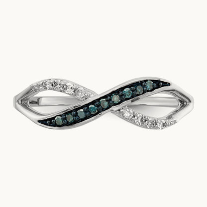 w/ Blue and White Diamond Crisscross Ring, 14K White Gold