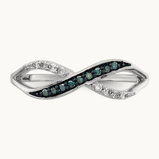 w/ Blue and White Diamond Crisscross Ring, 14K White Gold