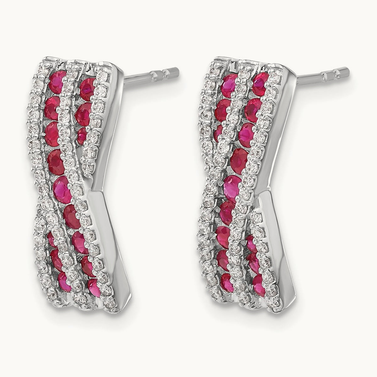 Diamond and Ruby Fancy Earrings, 14K White Gold