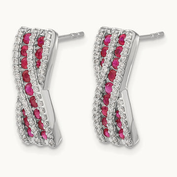 Diamond and Ruby Fancy Earrings, 14K White Gold