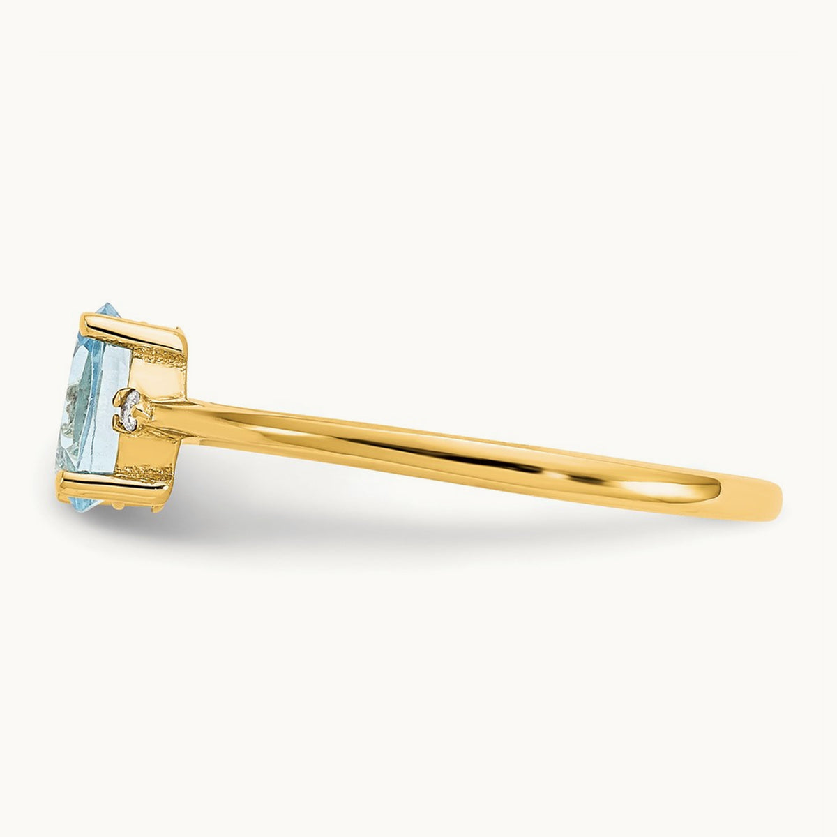 Diamond & Aquamarine Birthstone Ring — 14K Yellow Gold, 6
