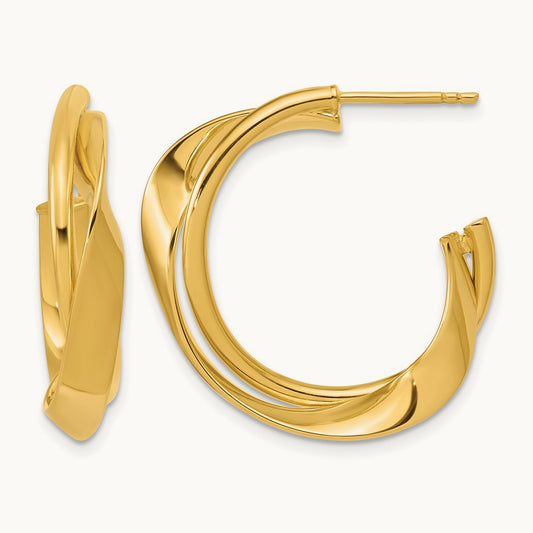 Polished 2-Row Twist J-Hoop Post Earrings, 14K — Leslie's