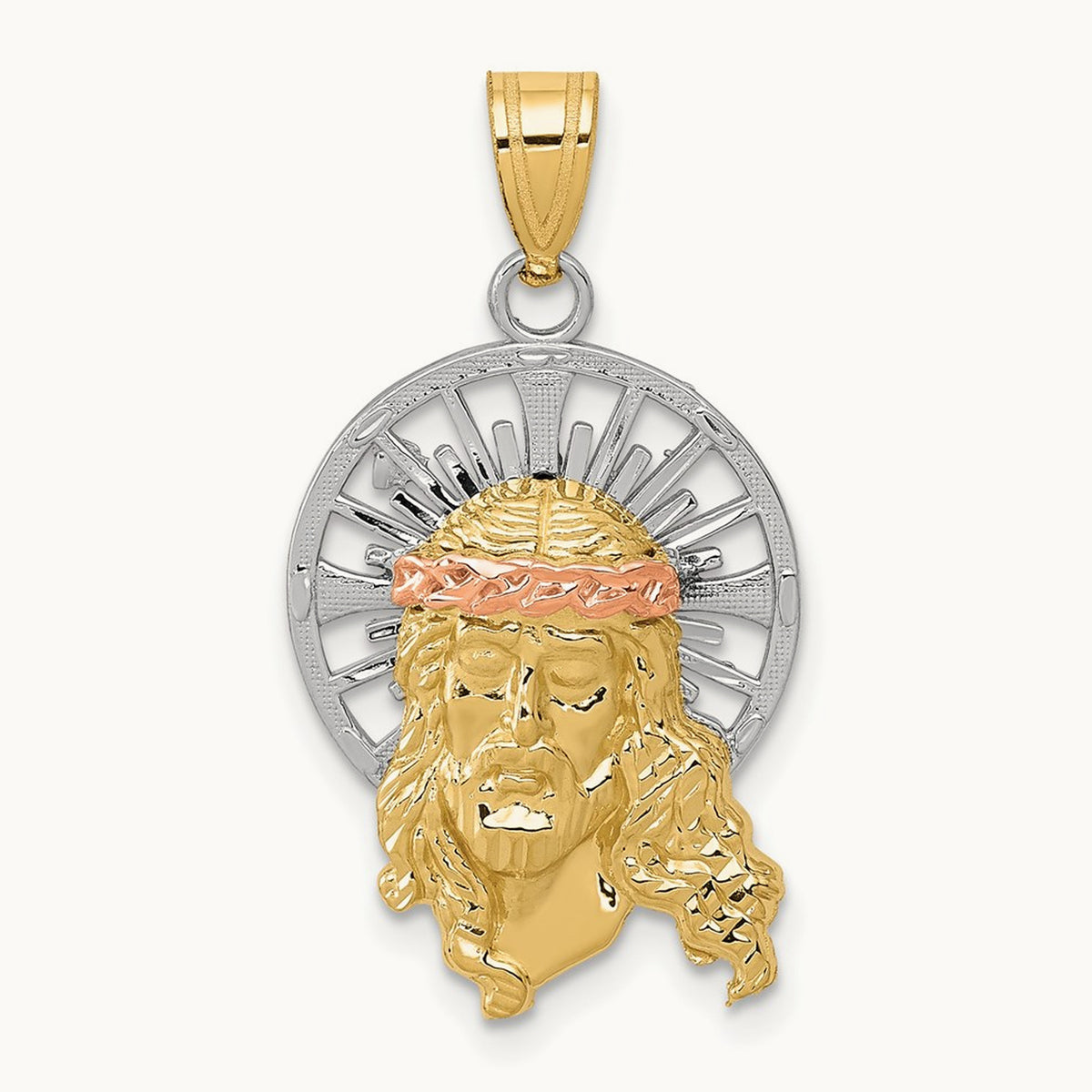 Tri-color Diamond-cut Christ Charm — 28mm